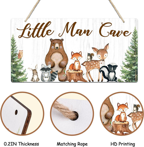 12x6 Uflashmi Wood Liitle Man Cave Sign, Woodland Animal Nursery Wall Decor for Baby Boys Room, Woodland Theme Nursey