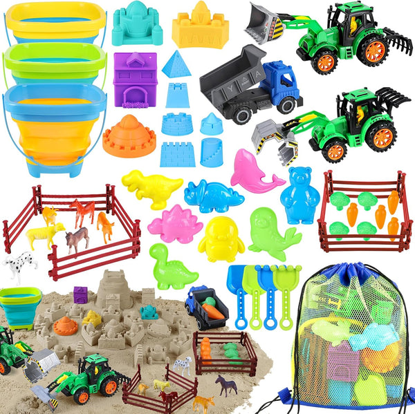 FHOZGECY Beach Toys, Farm Playset Sand Toys for Kids Boys and Girls with