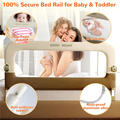 Bed Guard Rail for Toddlers - 32" Adjustable & Folding Portable Bed Railing for Crib, Twin, Bunk, Full, Queen & King