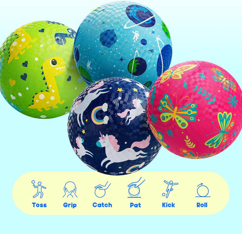 Pack 4 6" Set 1-6, 2 ZOOJOY of Playground Balls, Rubber Bouncy Kickball for Toddlers Ages Indoor & Outdoor Dodgeball