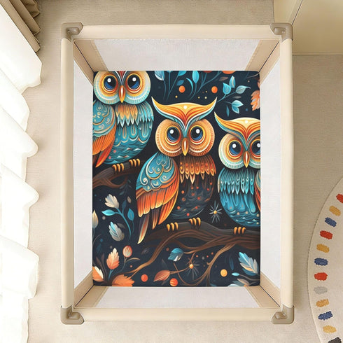 Bseiialft 52 28 Three Owls Tree Crib Sheets for Boys Girls Soft and Breathable Cotton Baby Sheets for Standard Crib
