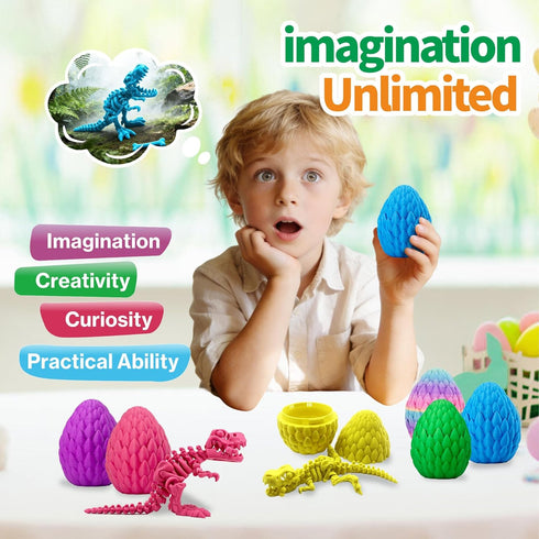 BOYLOVE 6Pcs 3D 3D Prefilled Easter Eggs with Printed Dinosaur Toys, Printed Dragon Animals, Cool T-Rex Fidget Toys