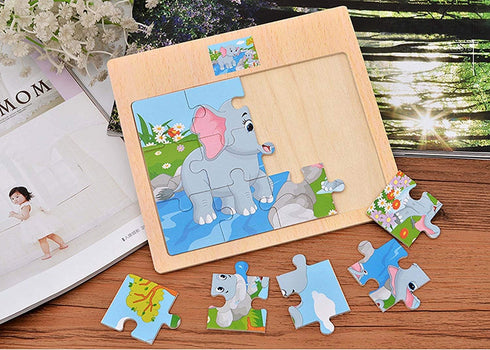 CCLIFE Set 2-5 12 (4 Wooden Jigsaw Puzzles for Kids Years Piece Colorful Wooden Educational Animal Puzzles Puzzles)