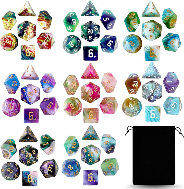 DND Dice Set, 8x7 (56 Pieces): Polyhedral Dice with Large Drawstring Bag for Dungeons and Dragons RPG
