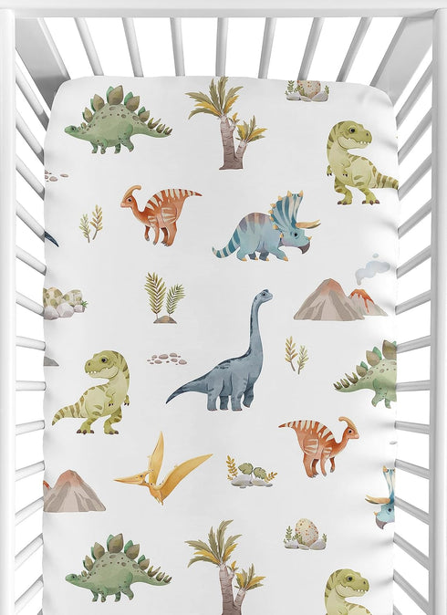 Set 2p Sweet Jojo Designs Watercolor Dinosaur Dino Boy Baby Fitted Crib Sheet Infant Newborn Nursery Toddler Bed Room