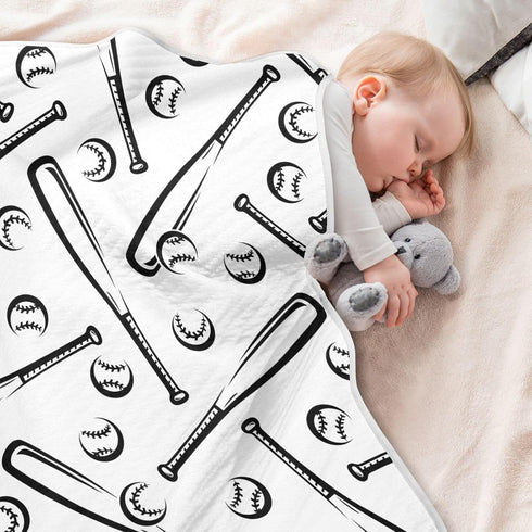 KICPOAY Baseballs White Black Baby Swaddle Blanket for Boys and Girls, Muslin Baby Receiving Swaddle Blanket, Soft