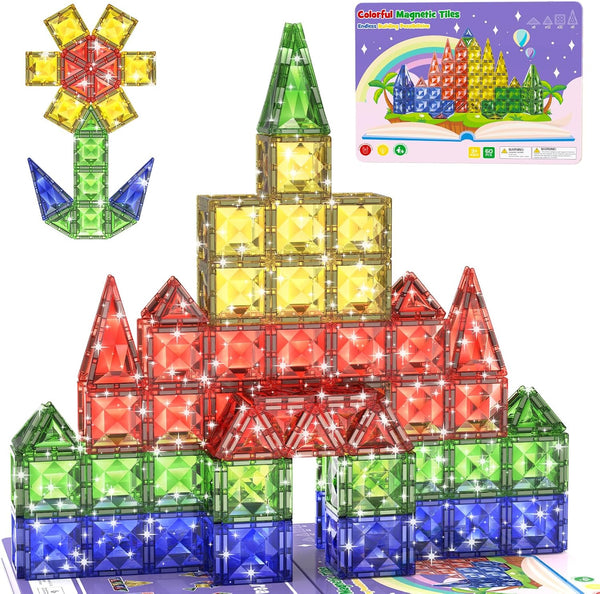 WMXDU 60pcs Large Diamond Magnetic Tile, Magnetic Building Blocks Magnet Toy with
