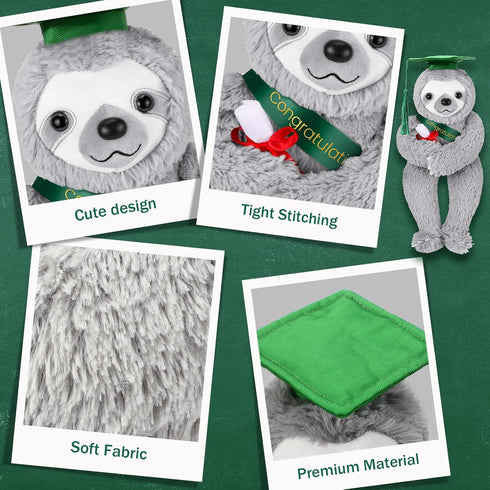 Plush Bear 10 Inch Stuffed Animal for Class of 2025 Graduation Gifts, Green Sloth with Clear PVC Bag