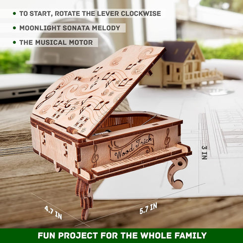 Wood Trick Toy Piano Music Box Moonlight Sonata, Mini 3D Wooden Puzzle Assembly Toy for Kids and Adults