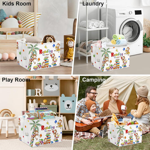 Clastyle Reading Corner School Classroom Book Basket, 36L Large Monkey Book Tree Shelf for Kid Room, Collapsible Storage