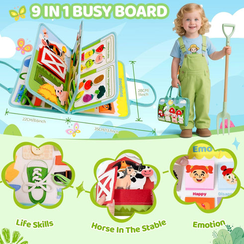 Aurasys Busy Book for Toddlers - Farm Montessori Toys Busy Board for Boy Girl Gifts Educational Learning Activity Book