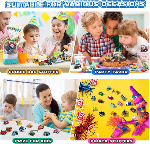 Fajiabao 18 Pcs Toy Car Mini Pull Back Cars for Toddlers, Party Favors Bulk Small Construction Toys for Kids