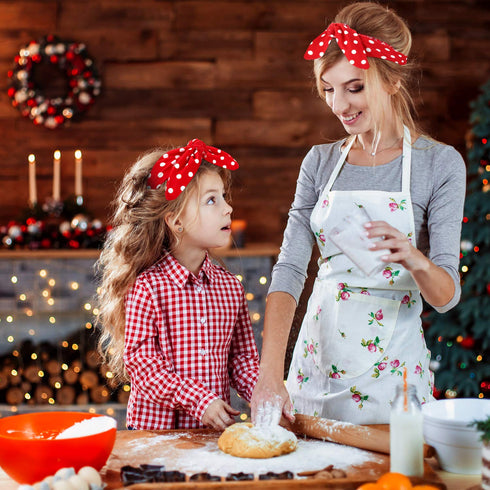 WILLBOND Christmas Parent Baby Girl Turban Headband, 2 Pieces Red Black Plaid Headbands with Bow for Mom Baby