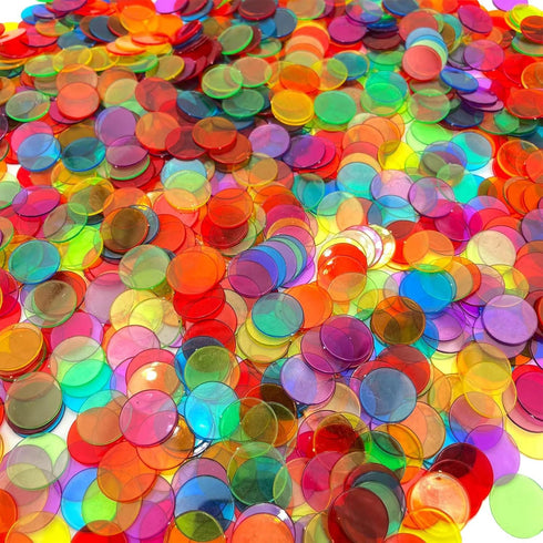 1000 Pieces Bingo Counting Chips, 3/4 inch Transparent 6 Color Set with Bag for Game Night & Educational Activities