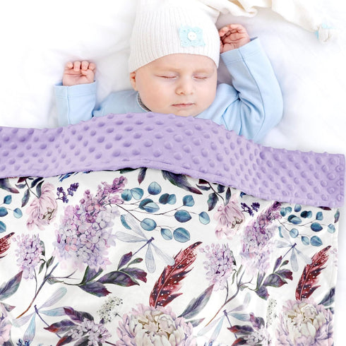 Set Purple Baby Blankets, Minky Toddler Blanket for Boys Girls, Wisteria Floral Nursing Pillow Cover, Nursing