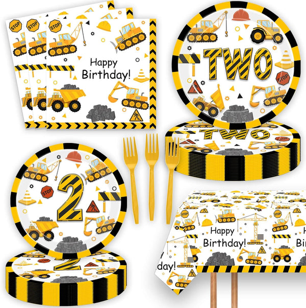 Vetwo 51 Pcs Construction 2nd Birthday Party Supplies Dump Truck Two Years Old