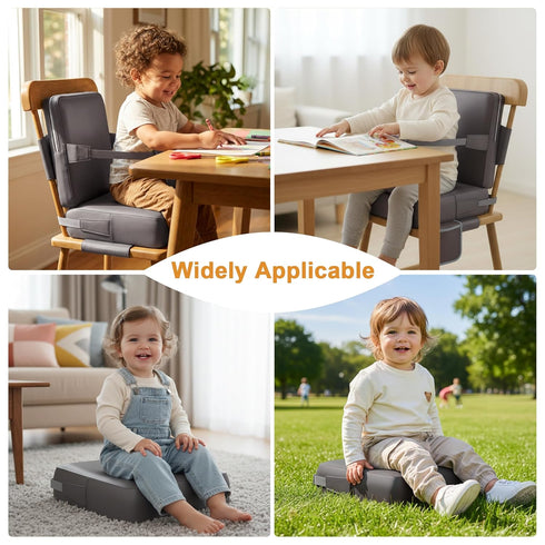 Booster Seat for Kitchen Chair, Non-Slip Toddler Booster Seat for Dining Table with Backrest, Adjustable Straps