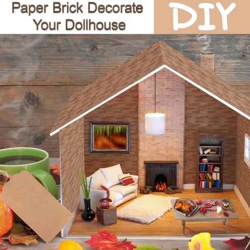 Furbeko 35 Pcs Miniature Dollhouse Wallpaper Self-Adhesive Mini DIY Floorboards Wall Paper Real Life DIY Decoration