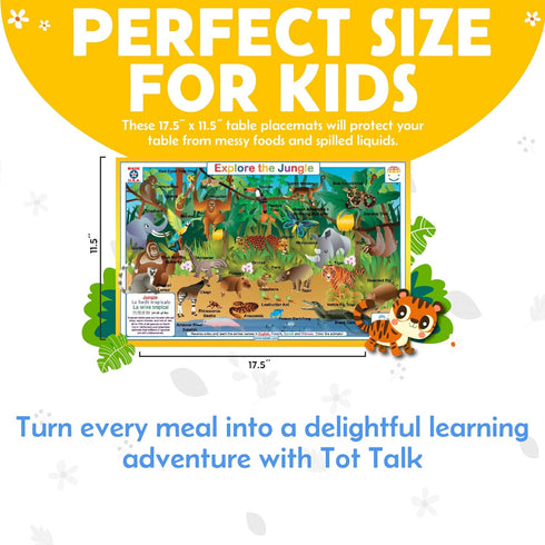 Tot Talk Mountain Animals Educational Placemat for Kids – Durable, Double-Sided, Waterproof, Wipeable, 17.5” x 11.5”