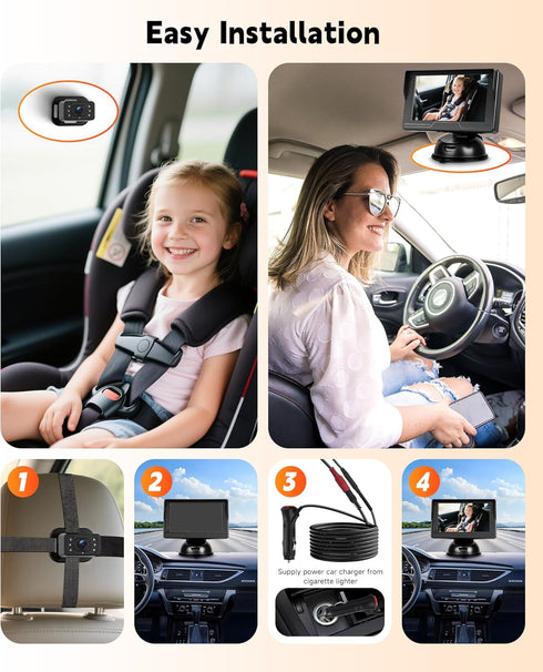 Rimoody 4.3'' 360 Baby Car Camera for Backseat, HD Display Baby Car Mirror with Night Vision Feature, Wide View Angle
