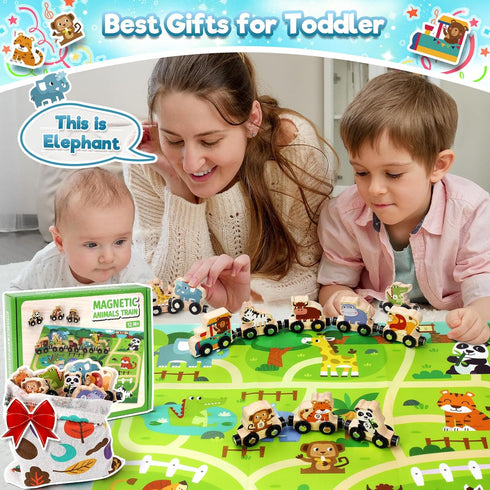 1 2 3 Set 2-3-4 1+ Toys for Year Old Boys Girls, Montessori Toys Magnetic Wooden Train Gifts for Year Old Boy Girl