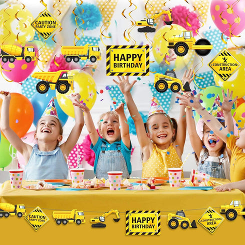 Blulu 30 Pieces Construction Zone Birthday Party Supplies Hanging Swirl Decorations, Traffic Theme Streamers for Kids