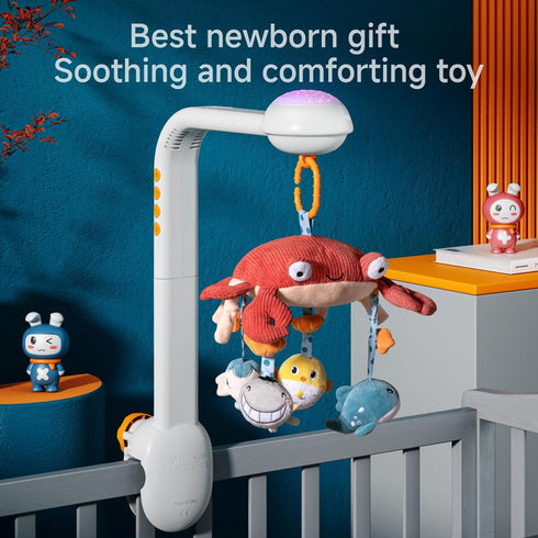 0-3, 6-9 Tumama Baby Crib Mobile with Projection Night Light, Music and White Noise, Soft Plush Mirror Hanging Toys