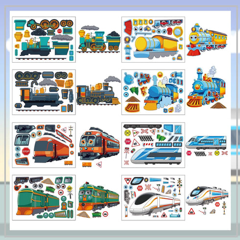 T-Antrix 24 Sheets Make A Train Stickers Make Your Own Stickers for Kids Toddlers with Steam, Freight, Bullet & Trolley