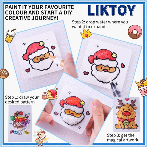 Liktoy 44Pcs 28Pcs 12 2 3D Set, Magic Foam Texture Painting Kit, Foam Texture Paper, Colorful Brush, Water Brushes