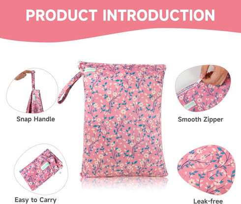 (Chrysanthemum,2 Pack) wegreeco Wet Dry Bag for Baby Swimsuit, Small Wet Dry Bag for Clothes Diaper and Breast Pump