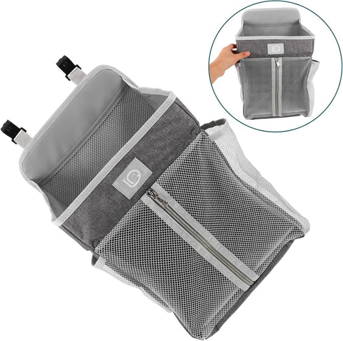 BESPORTBLE Hanging Storage Bag and Diaper Organizer for Nursery, Multi-pocket Gray Fabric Hanging Organizer for Crib