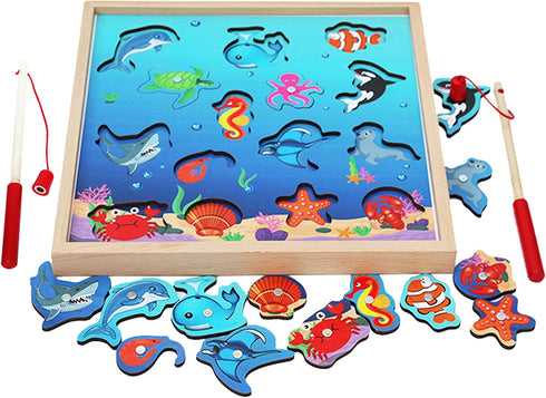 TOWO Wooden Fishing Game Magnetic Fishing Puzzles with Numbers, Educational Toys for 3 Years Old