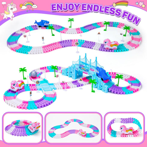 3 4 5 194PCS 4-8 3-6 6-8 Race Track Toys for Year Old Girls Gifts: Unicorn & Shark Flexible Racetrack for Kids Ages |