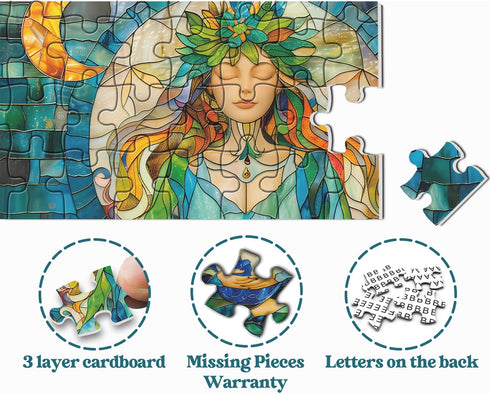 Stained Glass Mother Earth Puzzles for Adults 1000 Pieces, Nature Plant Jigsaw Puzzles, Hard Mother Love Decor