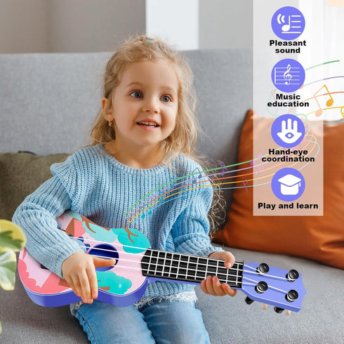 Kids Guitar 10" Musical Toy Guitar, Classical Mini Toddler Ukulele with 2 Extra Harmonica and 2 Guitar Picks, Dinosaur