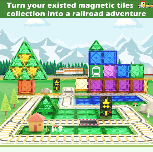 Playset 5-7 Magnetic Tiles Railroad Toppers Kids Toys Add-on Train Track Playing with Trains Cars Preschool Learning
