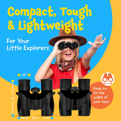 Think Peak Black Binoculars - Science Toy for Kids Ages 4-8, Compact Outdoor Adventure & STEM Educational Gift