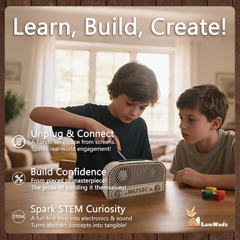 12-14, STEM Kits for Kids Age Wooden DIY Bluetooth Speaker Kit Build Your Own with Dual Speakers, Science Gift for Teen