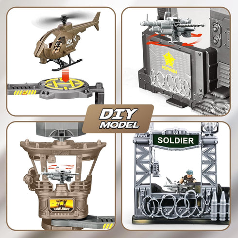 JASSKKBO 88-in-1 Sets 4-7 8-12, Army Men Toys for Boys Military Base/Truck/Helicopter/Kayak Boat/Motorcycle/Army Men