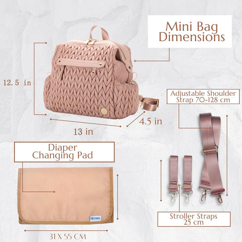 Backpack Backpack, Small Purse,Mini Diaper Bag Personal Item Travel Bag for Vacation with Multiple Straps(Dusty Rose)