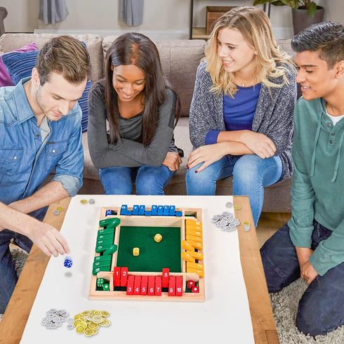 Shut The Box Dice Game for 1-4 Players - Traditional Wooden Pub Bar Board Game with 10 Numbers for Kids and Adults