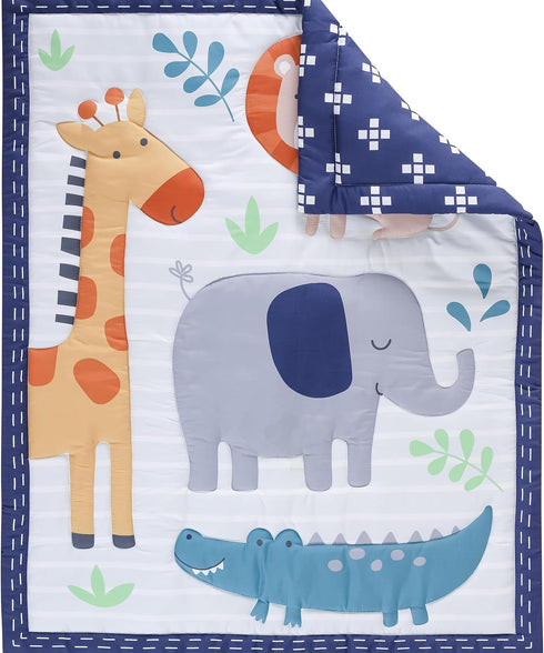 Set 5 Set Elephant Crib Bedding for Boys, Pieces Nursery Including Quilt/Fitted Sheet/Crib Skirt/Diaper Bag/Blanket