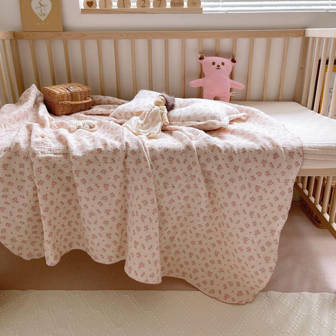Summer 47"x51" BuLuTu Baby Nursery Throw Blanket Cotton Muslin Kids Blanket with Cute Galsang Flowers Crib/Cradle Quilt
