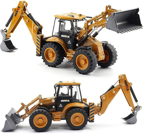 1:50 Gemini&Genius Backhoe Loader Toy for Kids, Heavy Duty Wheeled Excavator Loader Construction Vehicle Toys Scale