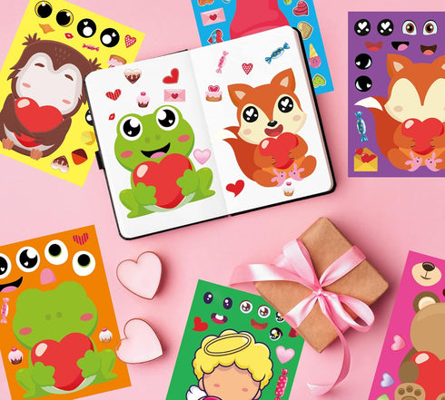 Joy Bang Valentines Stickers for Kids, 36 Sheets DIY Face Stickers for Valentine’s Day Crafts, Red Pink Heart