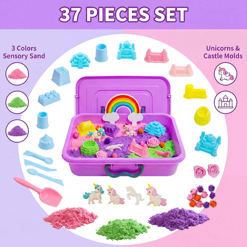 3 4 5 6 7 8 AGENTLAN Unicorn Sensory Bin, Unicorn Sensory Toys with Play Sand for Toddlers Boys and Girls, Kids Toys