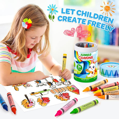 24 1-3, 2-4, 3-5 Colors Jumbo Crayons for Toddlers Non Toxic Large Crayon for Kids Washable Big Crayons Coloring Art