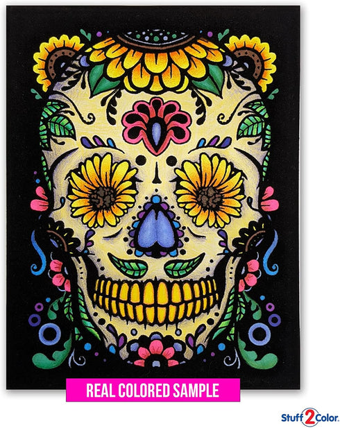 Stuff2Color Sugar Skulls Fuzzy Velvet Halloween Coloring Posters, 6 Pack for Day of The Dead Activity