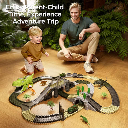 TUMAMA Dinosaur Toys Race Track, 281 Pcs Dinosaur Train Set for Kids 3-5 5-7, Flexible Tracks with 4 Dinosaurs, 2