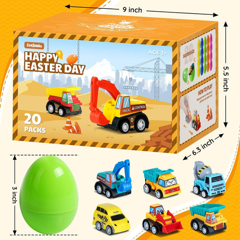 ZenBombs 12 3 Easter Eggs with Cars Inside - PCS Prefilled Easter Eggs with Pull-Back Toy Cars - Kids Easter Basket
